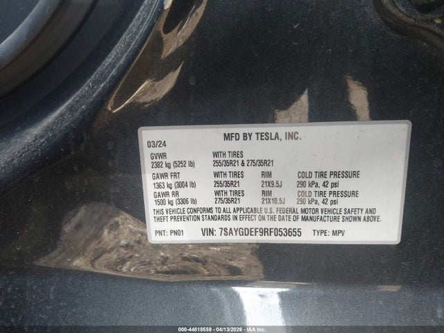 Продаж на аукціоні авто 2024 Tesla Model Y Performance Dual Motor All-wheel Drive, vin: 7SAYGDEF9RF053655, номер лоту: 44818559