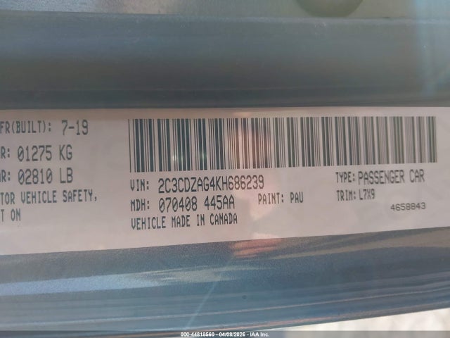 Продаж на аукціоні авто 2019 Dodge Challenger Sxt, vin: 2C3CDZAG4KH686239, номер лоту: 44818560