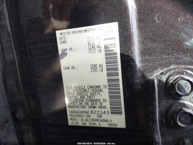 Aukcja sprzedaży 2010 Nissan Maxima 3.5 Sv, vin: 1N4AA5APXAC822143, numer aukcji: 44818574