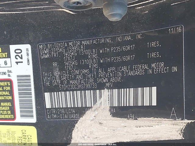 2017 TOYOTA SIENNA 5TDYZ3DC3HS799733 Photo 8