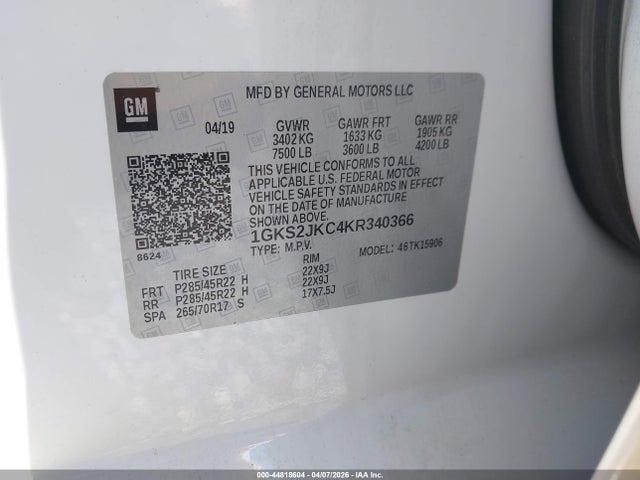 Aukcja sprzedaży 2019 Gmc Yukon Xl Slt Standard Edition, vin: 1GKS2JKC4KR340366, numer aukcji: 44818604