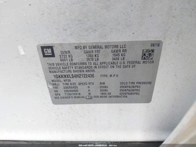 2017 Gmc Acadia Denali მანქანა იყიდება აუქციონზე, vin: 1GKKNXLS4HZ122436, აუქციონის ნომერი: 44818633