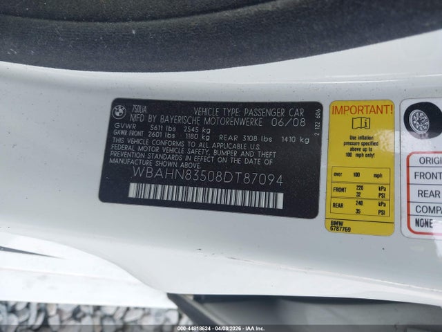 Продажа на аукционе авто 2008 Bmw 750li, vin: WBAHN83508DT87094, номер лота: 44818634