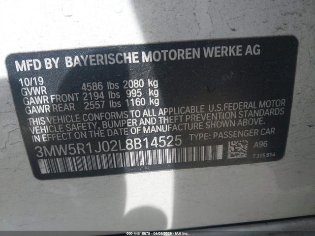 Aukcja sprzedaży 2020 Bmw 330i, vin: 3MW5R1J02L8B14525, numer aukcji: 44818675
