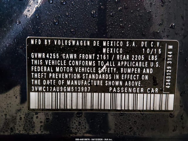 44818676 :رقم المزاد ، 3VWC17AU9GM513997 vin ، 2016 Volkswagen Golf Sportwagen Tsi Se 4-door مزاد بيع