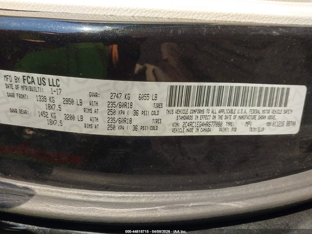 44818715 :رقم المزاد ، 2C4RC1EG4HR677080 vin ، 2017 Chrysler Pacifica Touring-l Plus مزاد بيع
