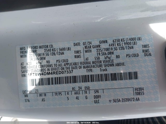 Aukcja sprzedaży 2024 Ford F-450 Xl, vin: 1FT8W4DM4RED07337, numer aukcji: 44818718