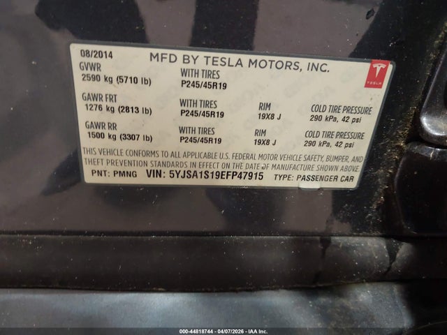 2014 TESLA MODEL S 5YJSA1S19EFP47915 Photo 8