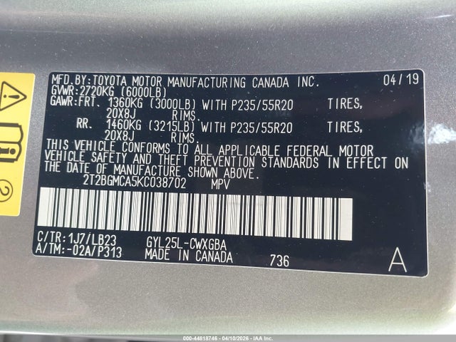 Продажа на аукционе авто 2019 Lexus Rx 450h, vin: 2T2BGMCA5KC038702, номер лота: 44818746