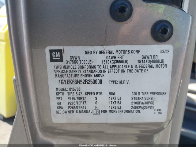 2002 CADILLAC ESCALADE 1GYEK63N52R250000 Photo 8