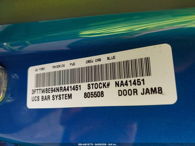 3FTTW8E94NRA41451 Ford Maverick Xl