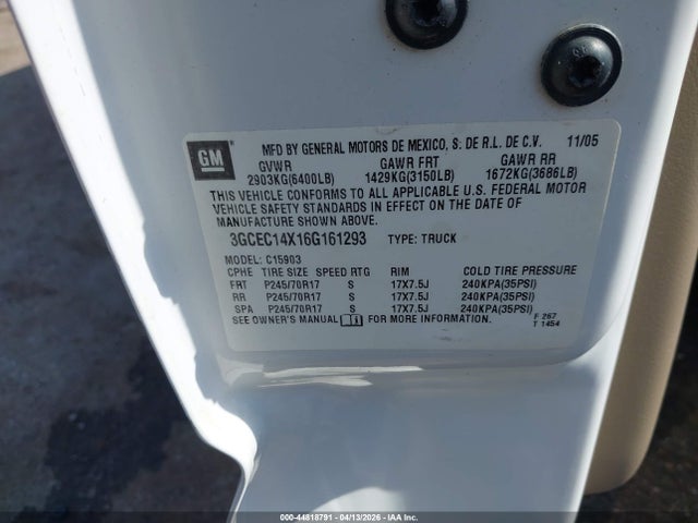 Aukcja sprzedaży 2006 Chevrolet Silverado 1500 Work Truck, vin: 3GCEC14X16G161293, numer aukcji: 44818791