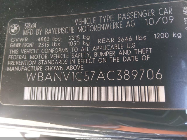 2010 BMW 528I WBANV1C57AC389706 Photo 8