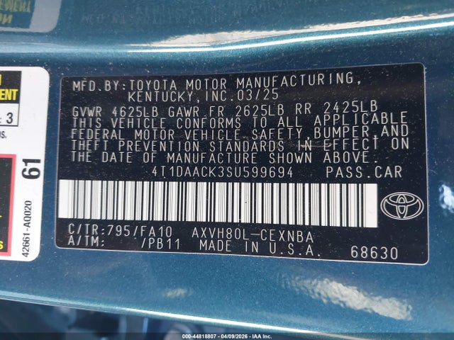 4T1DAACK3SU599694 Toyota CAMRY LE