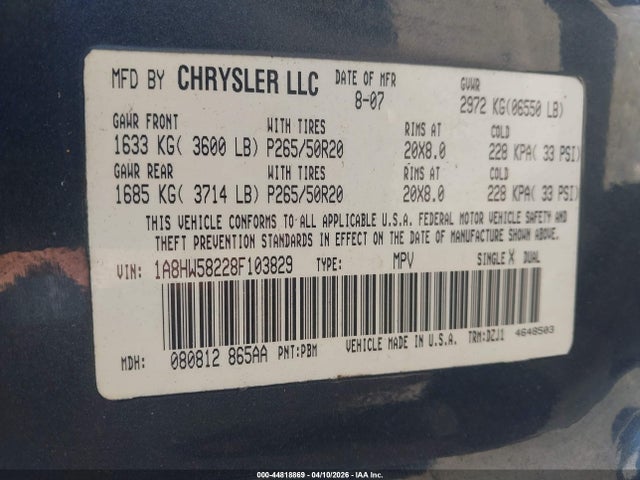2008 Chrysler Aspen Limited მანქანა იყიდება აუქციონზე, vin: 1A8HW58228F103829, აუქციონის ნომერი: 44818869