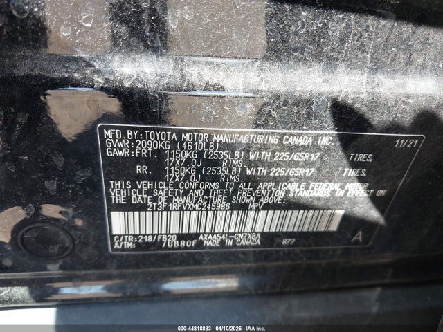 Продажа на аукционе авто 2021 Toyota Rav4 Le, vin: 2T3F1RFVXMC245986, номер лота: 44818883