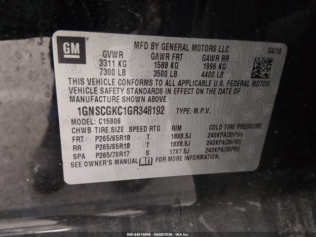 44818886 :رقم المزاد ، 1GNSCGKC1GR348192 vin ، 2016 Chevrolet Suburban Ls مزاد بيع