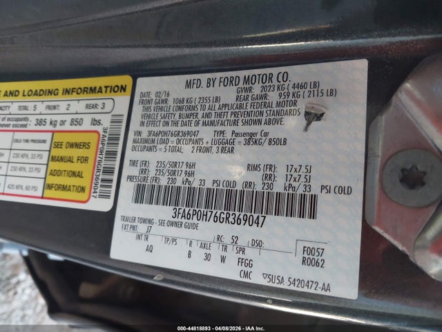 2016 FORD FUSION 3FA6P0H76GR369047 Photo 8