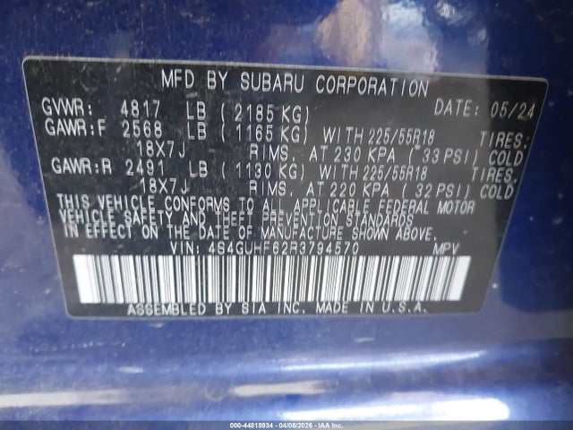 4S4GUHF62R3794570 Subaru Crosstrek Sport