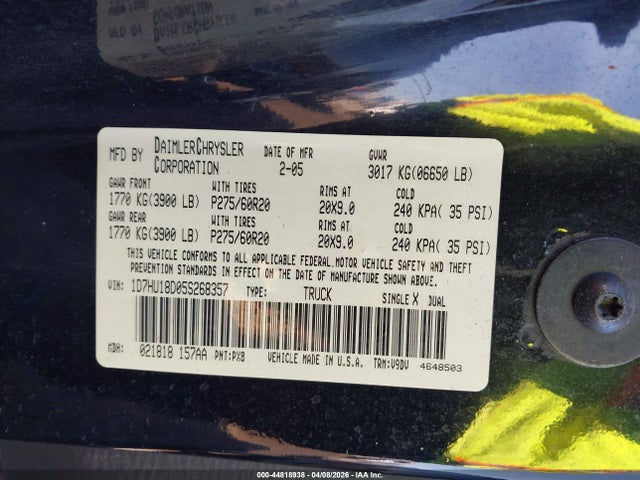 Aukcja sprzedaży 2005 Dodge Ram 1500 Slt/laramie, vin: 1D7HU18D05S268357, numer aukcji: 44818938