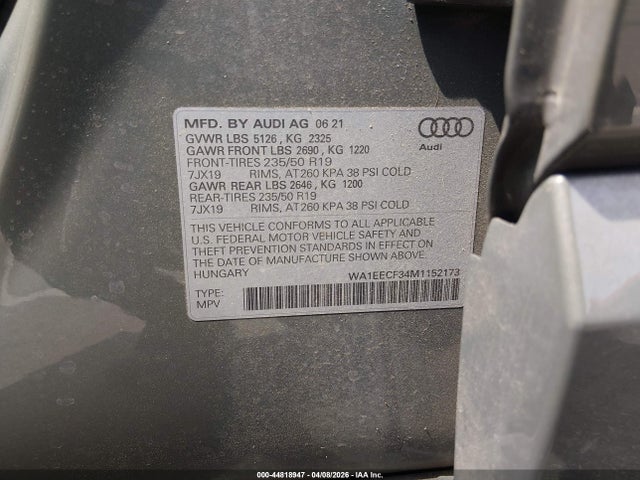 Aukcja sprzedaży 2021 Audi Q3 Premium Plus 45 Tfsi S Line Quattro Tiptronic, vin: WA1EECF34M1152173, numer aukcji: 44818947
