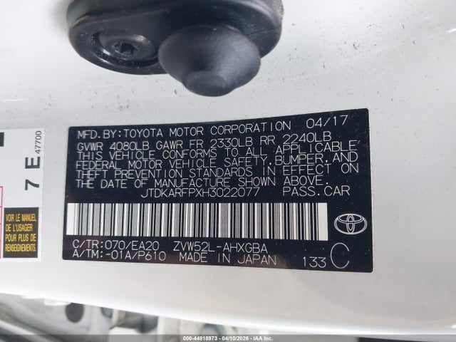 44818973 :رقم المزاد ، JTDKARFPXH3022077 vin ، 2017 Toyota Prius Prime Premium مزاد بيع
