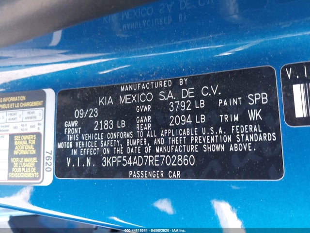 Продажа на аукционе авто 2024 Kia Forte Gt-line, vin: 3KPF54AD7RE702860, номер лота: 44818981