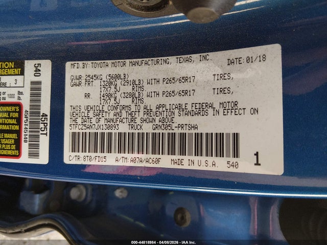 Aukcja sprzedaży 2018 Toyota Tacoma Trd Sport, vin: 5TFCZ5AN7JX130893, numer aukcji: 44818984