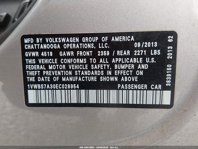 2014 VOLKSWAGEN PASSAT 1VWBS7A30EC028954 Photo 8