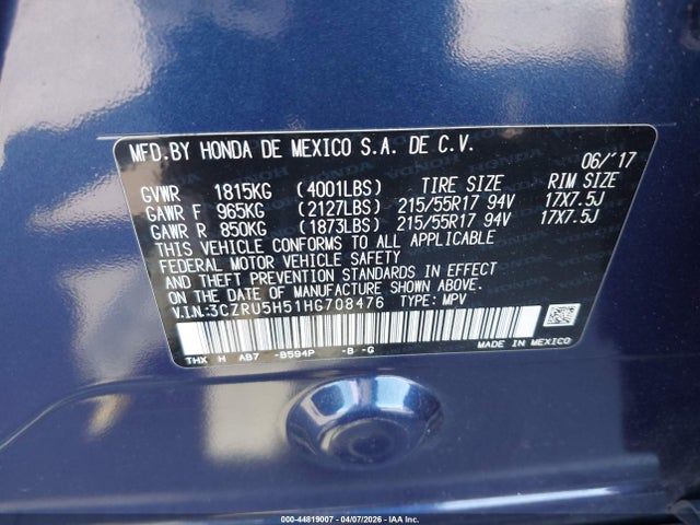 2017 HONDA HR-V 3CZRU5H51HG708476 Photo 8