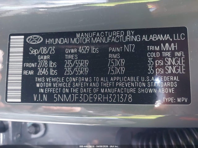 5NMJF3DE9RH321378 Hyundai TUCSON SEL