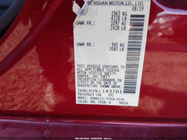 44819028 :رقم المزاد ، 1N4BL4CV9LC143701 vin ، 2020 Nissan Altima Sr Fwd مزاد بيع
