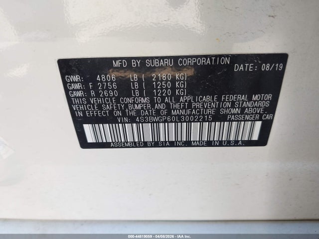 Aukcja sprzedaży 2020 Subaru Legacy Touring Xt, vin: 4S3BWGP60L3002215, numer aukcji: 44819059