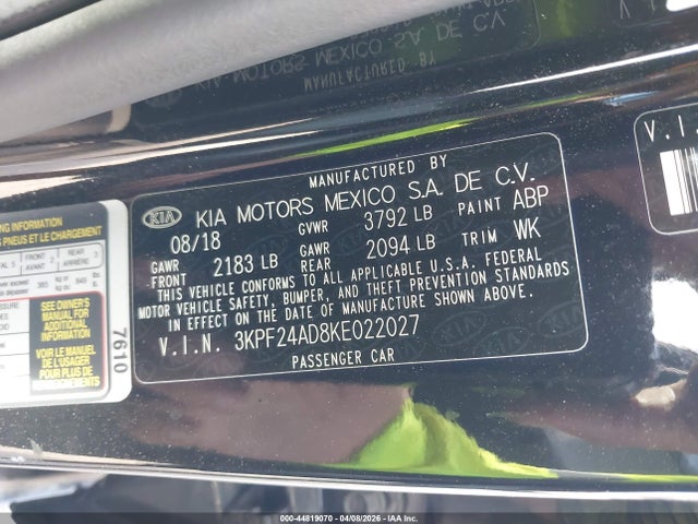 Продажа на аукционе авто 2019 Kia Forte Lxs, vin: 3KPF24AD8KE022027, номер лота: 44819070