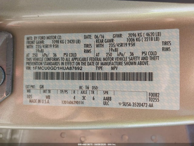 Aukcja sprzedaży 2017 Ford Escape Se, vin: 1FMCU0GD1HUA87692, numer aukcji: 44819075