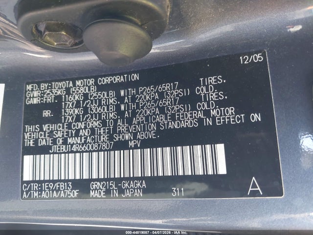 2006 TOYOTA 4RUNNER JTEBU14R660087807 Photo 8
