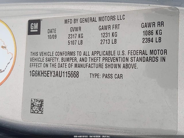 44819103 :رقم المزاد ، 1G6KH5EY3AU115668 vin ، 2010 Cadillac Dts Premium Collection مزاد بيع