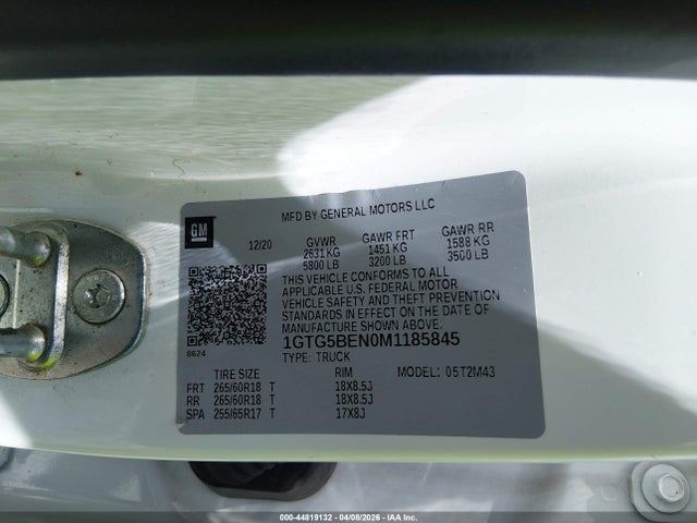 44819132 :رقم المزاد ، 1GTG5BEN0M1185845 vin ، 2021 Gmc Canyon 2wd  Short Box Elevation Standard مزاد بيع