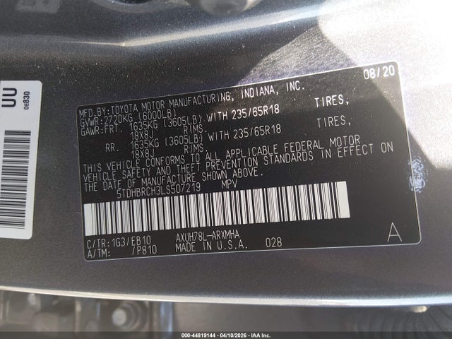 Toyota Highlander Hybrid Xle 2020 5TDHBRCH3LS507219 Image 9