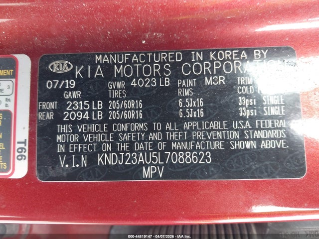 44819147 :رقم المزاد ، KNDJ23AU5L7088623 vin ، 2020 Kia Soul Lx مزاد بيع