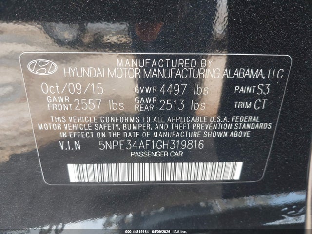 5NPE34AF1GH319816 Hyundai Sonata Sport