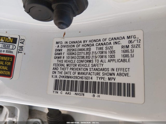 Продаж на аукціоні авто 2012 Honda Cr-v Lx, vin: 2HKRM4H39CH616014, номер лоту: 44819165