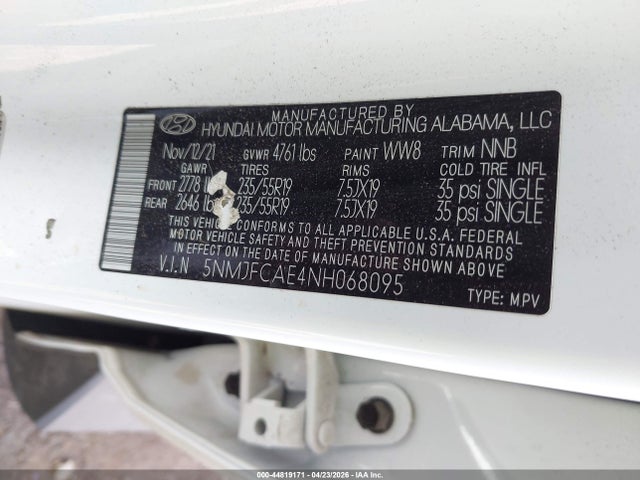 Aukcja sprzedaży 2022 Hyundai Tucson Sel, vin: 5NMJFCAE4NH068095, numer aukcji: 44819171