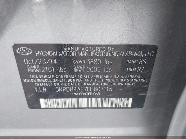 Aukcja sprzedaży 2015 Hyundai Elantra Se, vin: 5NPDH4AE7FH603115, numer aukcji: 44819189
