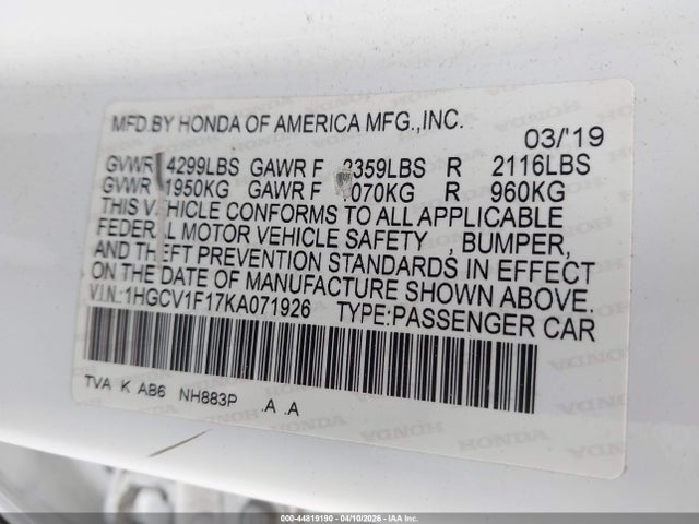 1HGCV1F17KA071926 Honda ACCORD LX