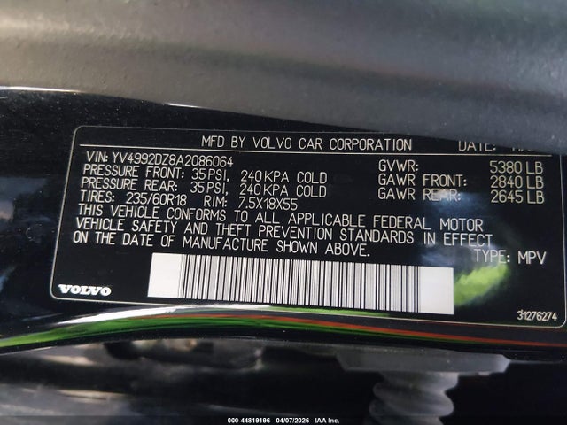 2010 VOLVO XC60 YV4992DZ8A2086064 Photo 8
