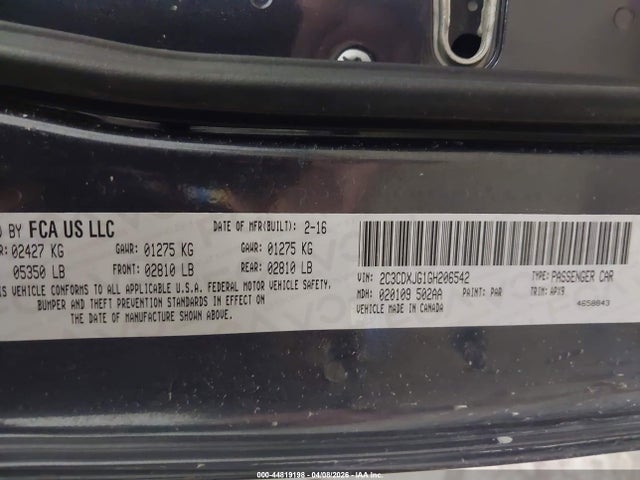 44819198 :رقم المزاد ، 2C3CDXJG1GH206542 vin ، 2016 Dodge Charger Sxt مزاد بيع