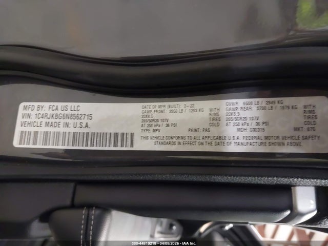 Aukcja sprzedaży 2022 Jeep Grand Cherokee L Limited 4x4, vin: 1C4RJKBG6N8562715, numer aukcji: 44819218