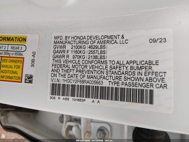 Продажа на аукционе авто 2024 Honda Accord Hybrid Ex-l, vin: 1HGCY2F68RA005663, номер лота: 44819263