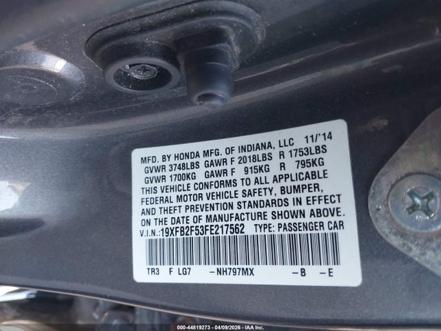 Honda Civic Lx 2015 19XFB2F53FE217562 Image 9